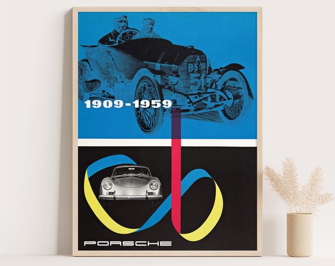 Porsche Poster | Vintage Porsche 1959 Poster | Race Car Poster | Mid Century Wall Art Print | Classic 50s Living Room Decor | Office Decor
