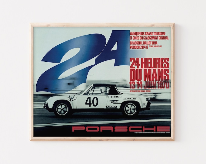 Porsche Poster | Vintage Porsche 914 Le Mans Poster | 1970s Race Car Poster | Mid Century Wall Art Print | Living Room Decor | Office Decor