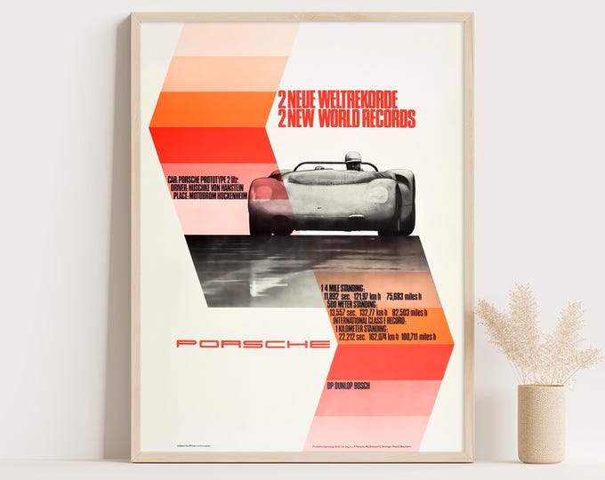 Porsche Poster | Vintage Poster 1965 Hockenheim | Race Car Poster | Mid Century Wall Art Print | Vintage Poster Car Ad Prints