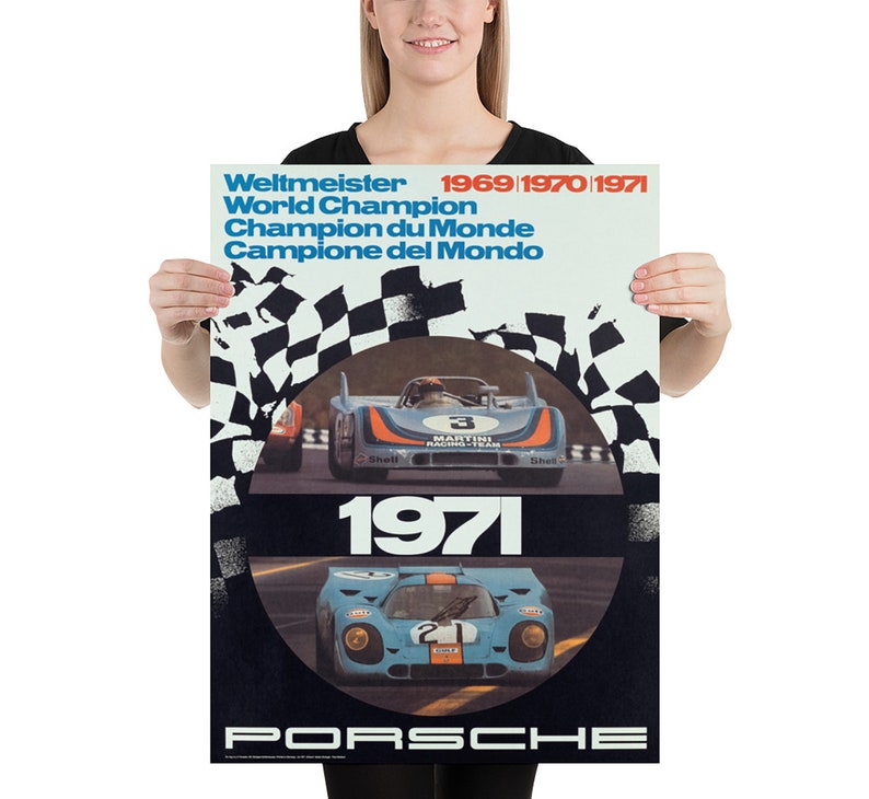Porsche Poster Vintage Porsche World Champion 1969 1970 1971 Racing