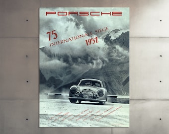 Vintage Porsche Poster 1952: Mid-Century Motorsport Race Car Wall Art Print