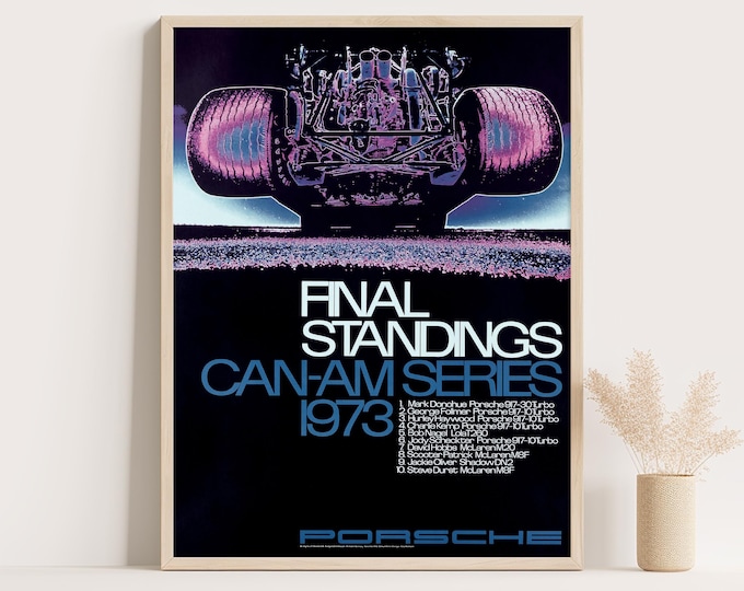 Porsche Poster | Vintage Porsche Poster 1973 Final Standings CanAm Series | Race Car Poster | Mid Century Wall Art Print | Office Room Decor