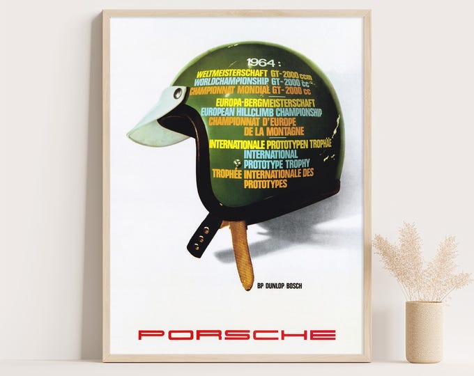1964 Porsche GT Poster | Vintage 911 Race Car Wall Art | Mid Century Garage Decor Print | Museum Quality Reproduction | Free Shipping
