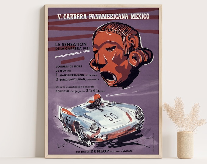 Porsche Poster | Vintage Poster Carrera Panamericana 50s Car Poster | Mid Century Wall Art Print | Vintage Poster Car Ad Prints