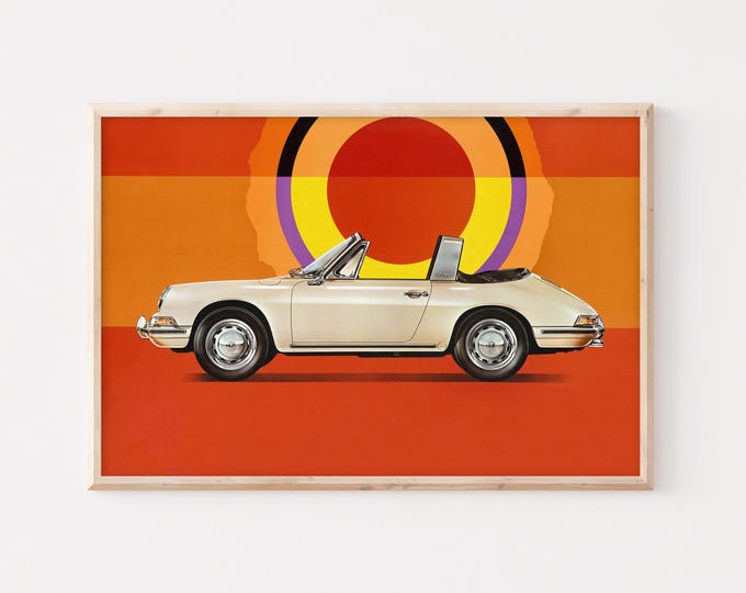 Porsche Poster | Vintage Porsche 911 Targa Poster | 70s Car Poster | Horizontal Mid Century Wall Art Print | Room Decor | Office Decor