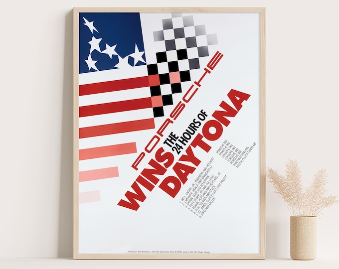 Porsche Poster | Vintage Porsche Print | Porsche Wall Art | Daytona 24h 1987 Car Poster |  Vintage American Porsche Car Ad | Free Shipping
