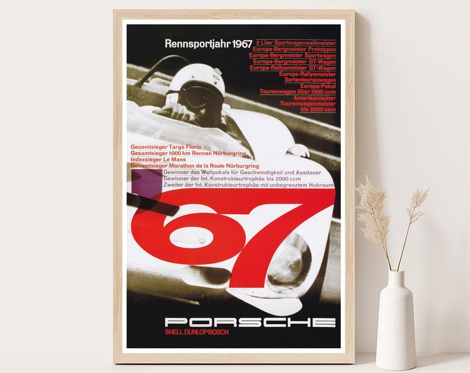 Porsche Poster | Vintage Targa Florio 1967 Print | Motorsport Wall Art | Giclée Print 911 Car Poster | Home and Garage Decor | Free Shipping