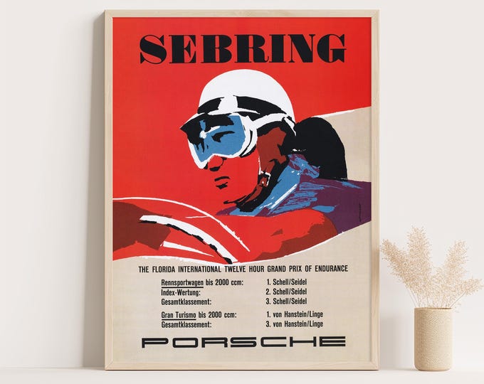 Porsche Sebring 1957 Racing Poster: Vintage Racing Wall Art for Car Enthusiasts