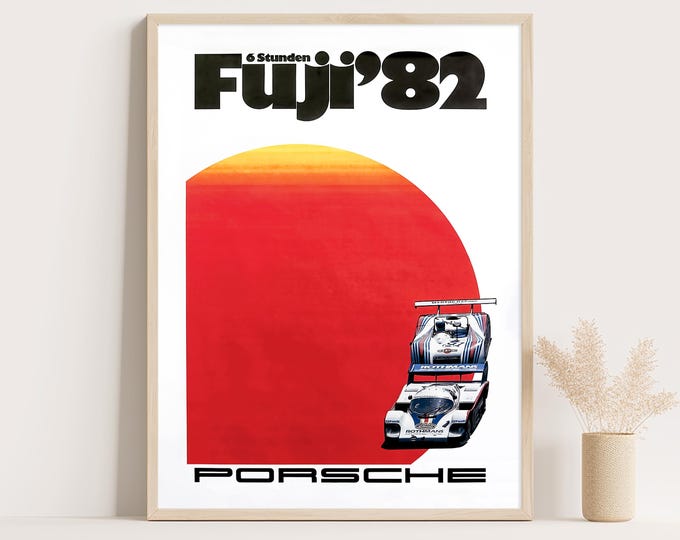 Porsche Poster | Vintage Porsche 6h Fuji 1982 Poster | Race Car Poster | 80s Car Wall Art Print | Classic Porsche Car Ad Prints