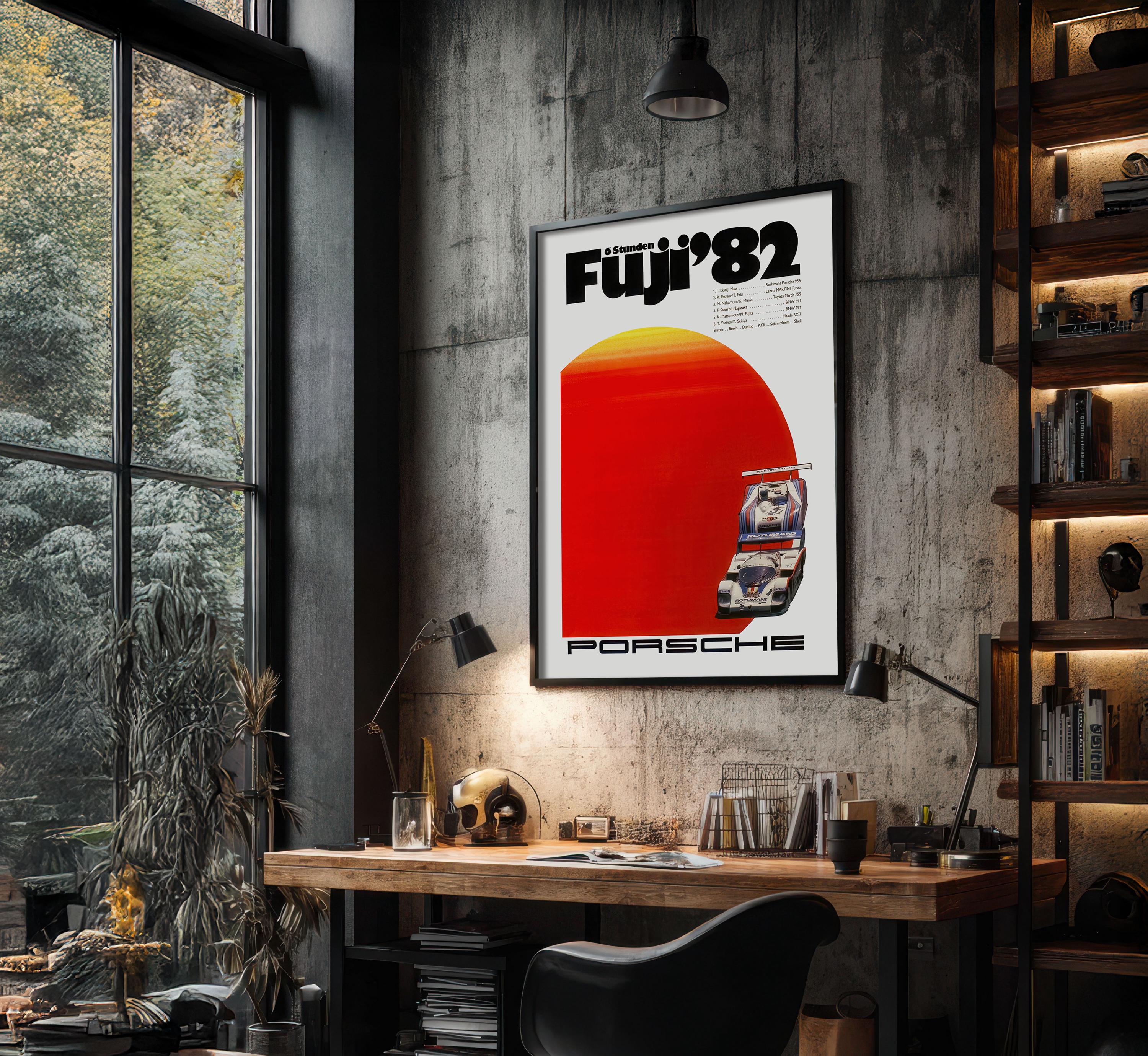 1984 アートプリント　ミッドセンチュリー　アメリカ Porsche 956 Poster Fuji 1982 | Vintage 80s Race Car Motorsport