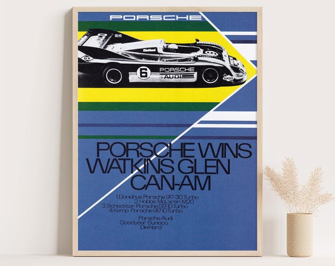 Porsche Poster | Vintage Porsche Poster 1973 Watkins Glen Can-Am | Race Car Poster | Mid Century Wall Art Print | Room Decor | Office Decor
