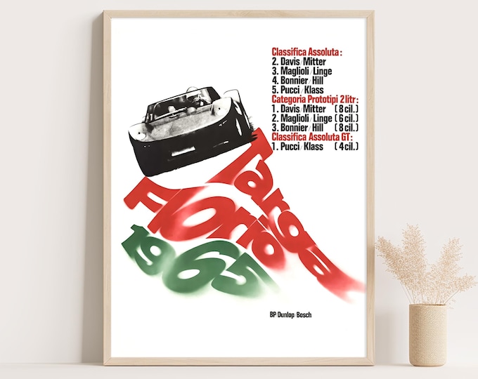 Porsche Poster | Vintage Poster Targa Florio 1965 | Race Car Poster | Mid Century Wall Art Print | 60s Living Room Decor | Office Decor