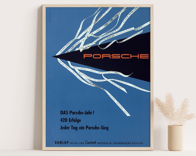 Porsche Poster | Vintage Porsche Art Poster | 1960s Car Poster | Mid Century Wall Art Print | Vintage Poster Car Ad Prints
