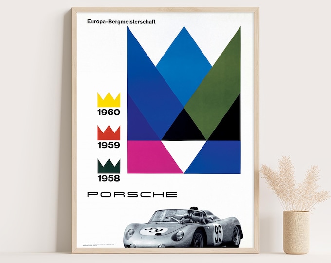 Porsche Poster | Vintage Porsche Poster 1960 | European Car Poster | Mid Century Wall Art Print | Vintage Poster Car Ad Prints