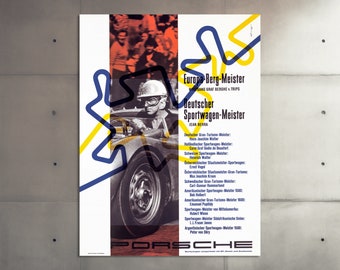 Vintage Porsche 1960s Racing Motorsport Poster: Mid-Century Race Car Wall Art