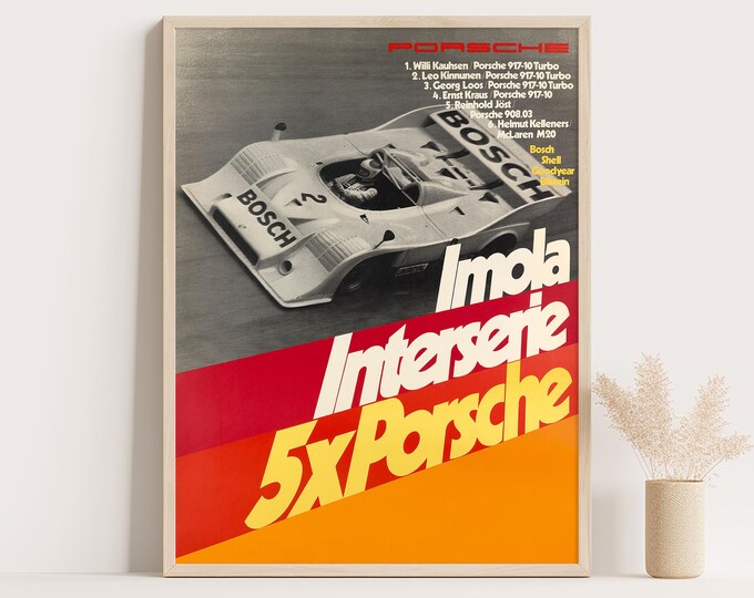 Porsche Poster | Vintage Porsche Poster 1973 | Imola Interserie Car Poster | Mid Century Wall Art Print | Living Room Decor | Office Decor