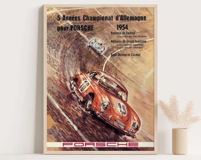 Porsche Poster | Vintage Porsche Painting Poster | 1954 German Car Poster | Mid Century Wall Art Print | Vintage Poster Car Ad Prints