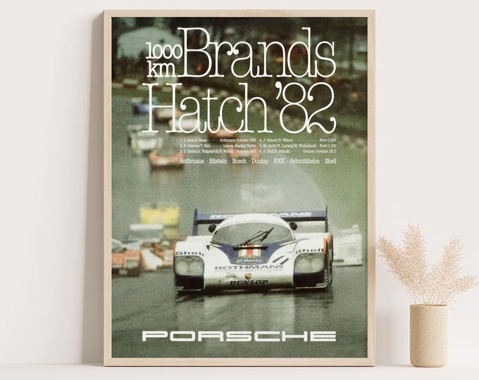 Porsche Poster | Vintage Porsche 1000km Brands Hatch 1982 Poster | Race Car Poster | Car Wall Art Print | Living Room Decor | Office Decor