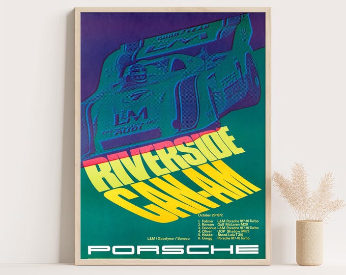 Porsche Poster | Vintage Porsche Can-Am 1972 Poster | Race Car Poster | Mid Century Wall Art Print | 70s Living Room Decor | Office Decor