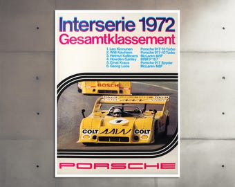 Porsche 917 Poster 1972 Interserie | Vintage Race Car Motorsport Wall Art Print