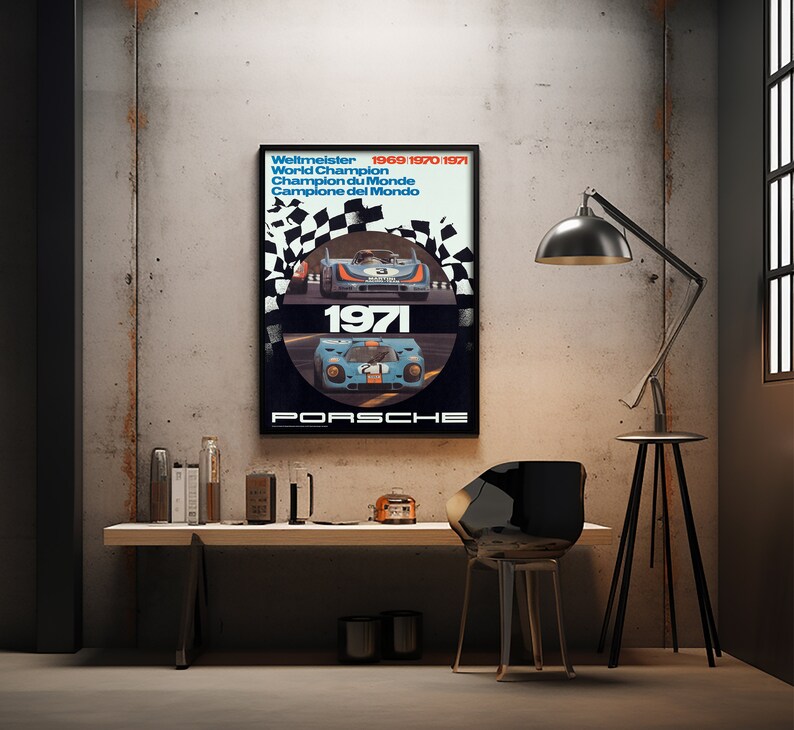 Porsche Poster Vintage Porsche World Champion 1969 1970 1971 Racing