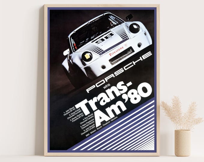 Porsche Poster | Vintage Porsche 911 Poster | 1980 Trans-Am Race Car Poster | 80s Garage Wall Art Print | Living Room Decor | Office Decor