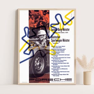 Vintage Porsche 1960s Racing Poster: Mid-Century Modern Wall Art
