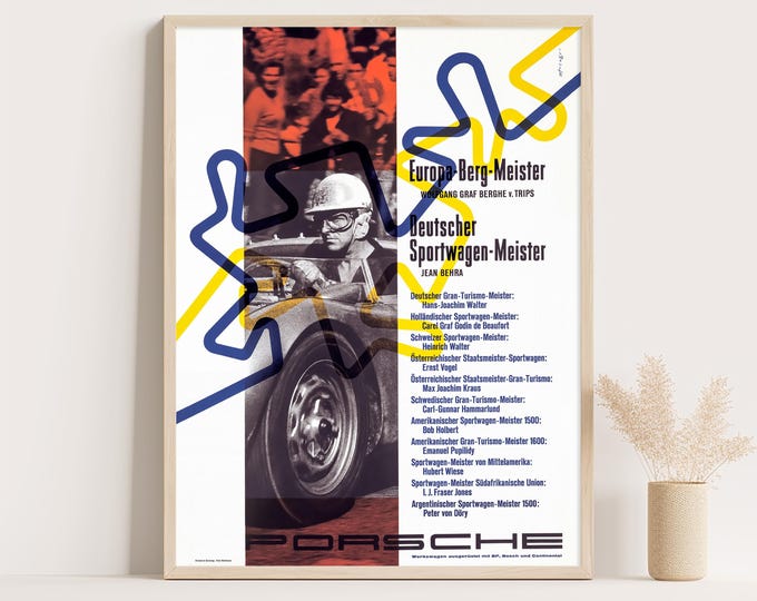 Porsche Poster | Vintage Porsche Poster 1960s | Championship Winners Car Poster | Mid Century Wall Art Print | Room Decor | Office Decor