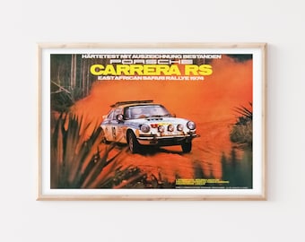 Porsche 911 Carrera RS Safari Rally Poster 1974 | Vintage Motorsport Car Wall Art Print