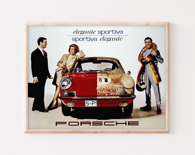 Porsche Poster | Vintage Porsche 911 Poster | Race Car Poster | Mid Century Wall Art Print | Classic Living Room Decor | Office Decor