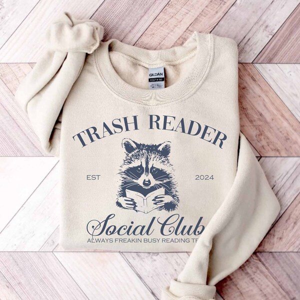 Camisa del club social de lector de basura, camiseta de lector de basura, libro de lectura de mapache de basura, suéter de mapache de libro, suéter de libro divertido, regalo para los amantes de los libros