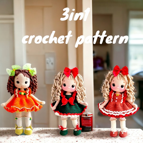 3 in 1 Crochet Doll Pattern, Amigurumi, Doll For Girl, Crochet Gift, DIY Crochet Tutorial, Crochet Doll Tutorial, How To Crochet Doll