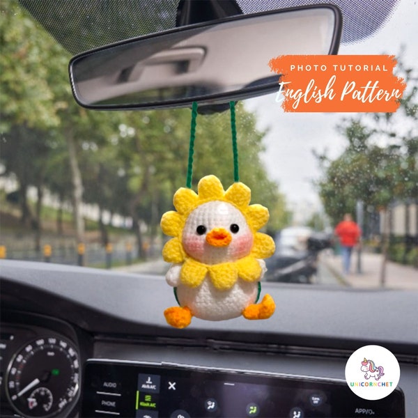 Modèle au crochet suspendu pour voiture, canard rétroviseur de voiture, modèle au crochet pour accessoires de voiture, cadeau fait main au crochet pour voiture