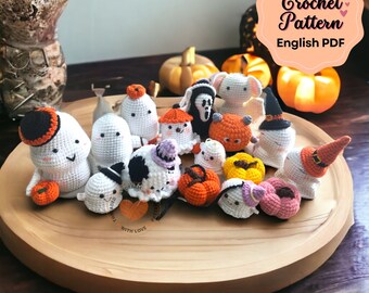 Halloween Crochet Pattern Bundle Set, Halloween Pumpkin Cat Crochet Patterns, Cut Halloween Ghost Car Hanging, Ghost Keychain Pattern