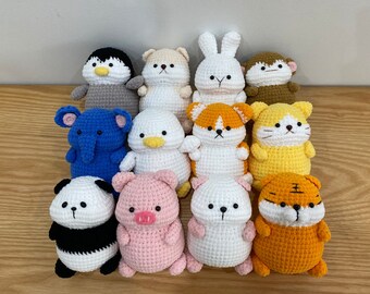 Bundle 12 Animal Pattern Crochet Amigurumi: Monkey, Tiger, Pig, Elephant, Panda, Duck, Hamster, Bear, Bunny, Penguin, Cat, Dog