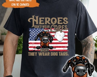 Chemise pour chien personnalisée Petthouse, chemise My Hero Wears Dog Tags, chemise de famille de vétéran du drapeau américain, jour de l'indépendance, papa de chien, cadeau pour les amoureux des chiens