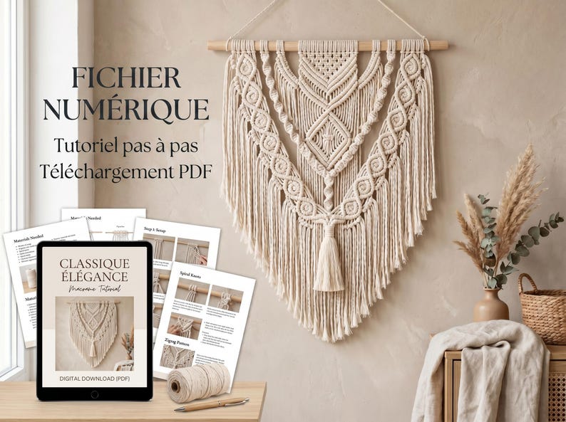 Macrame Tutorial PDF in French – DIY Boho Wall Hanging Pattern, Beginner Project, Step-by-Step Guide with Photos image 2
