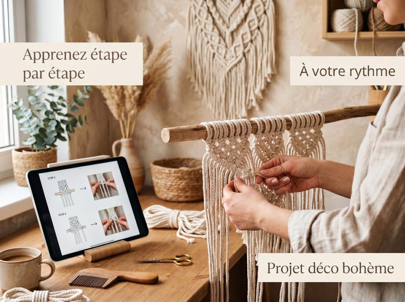 Macrame Tutorial PDF in French – DIY Boho Wall Hanging Pattern, Beginner Project, Step-by-Step Guide with Photos image 5