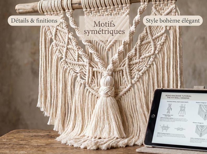 Macrame Tutorial PDF in French – DIY Boho Wall Hanging Pattern, Beginner Project, Step-by-Step Guide with Photos image 3
