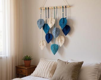 Boho chic style macrame wall decoration – Handmade nature-inspired hanging decoration for living room, bedroom and entryway, indoors.