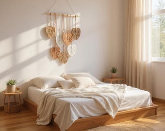 Boho chic style macrame wall decoration – Handmade nature-inspired hanging decoration for living room, bedroom and entryway, indoors.