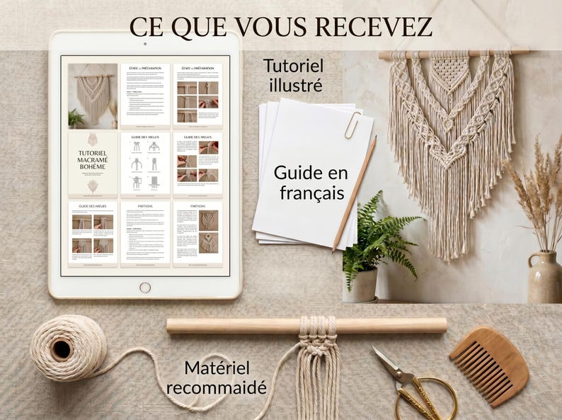 Macrame Tutorial PDF in French – DIY Boho Wall Hanging Pattern, Beginner Project, Step-by-Step Guide with Photos image 4
