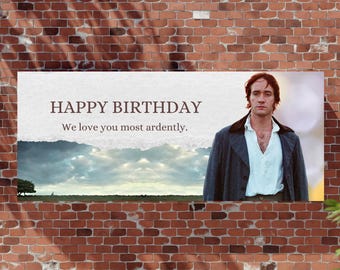 Banner di compleanno "Orgoglio e pregiudizio": Mr. Darcy, modello Canva (digitale) **Potrebbe essere necessario un account Canva per l'acquisto**