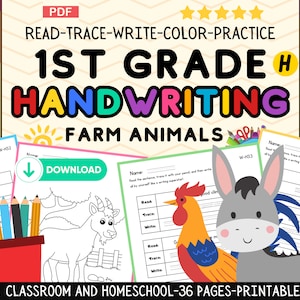 1st Grade Handwriting Exercises with Sentences and Coloring Pages, Learn to Write,Tracing Activities,Homeschool,Educational,Printable,PDF