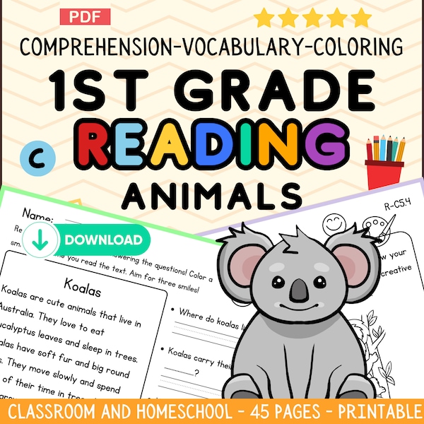 1st Grade Reading Comprehension Worksheets,Printable Classroom Activities,Fluency Passages, Morning Work,Learn at Home,Instant Download,PDF