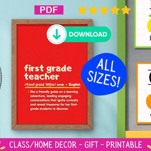 1st Grade Teacher Definition Wall Art, Printable Classroom Decoration, Gifts For Teachers, Modern Typography, Instant Digital Download, PDF