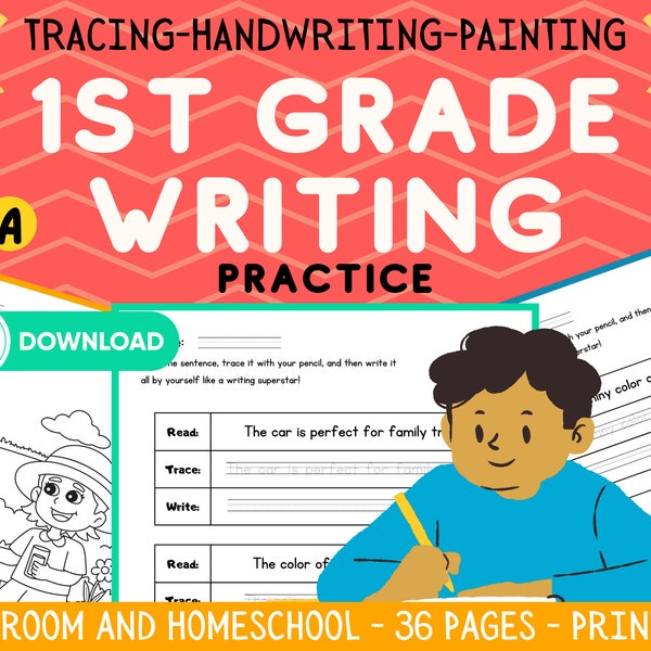 1st Grade Writing Exercises, Handwriting Pracitce,Learn to Write, Tracing Activities,Homeschool,Learn at Home,Instant Download,Printable,PDF