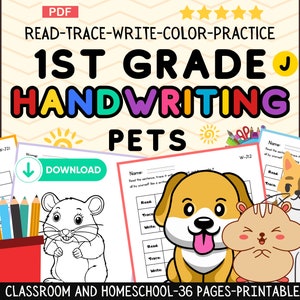 1st Grade Handwriting Exercises with Sentences and Coloring Pages, Learn to Write,Tracing Activities,Homeschool,Educational,Printable,PDF