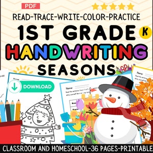 1st Grade Handwriting Exercises with Sentences and Coloring Pages, Learn to Write,Tracing Activities,Homeschool,Educational,Printable,PDF