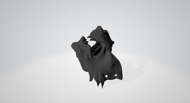 May include: A black 3D printed sculpture of a creature's head with an open mouth and sharp teeth. The sculpture is made of a smooth, matte material and has a detailed design.
